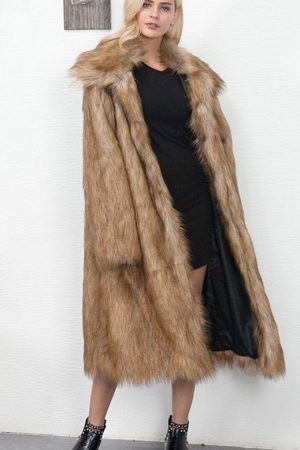Winter Coats Women Long Faux Fur Coat Turn-Down Co