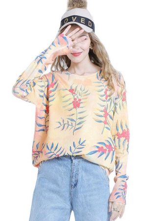 Winter Flowers Print Sweaters For Women Oversized