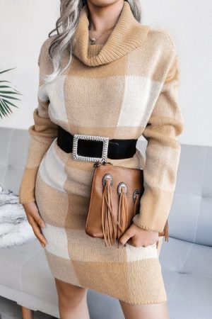 Winter Turtleneck Long Knit Women Mini Sweater Dre