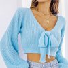 Front Bow Crop Sweater Women Solid Autumn/Winter V