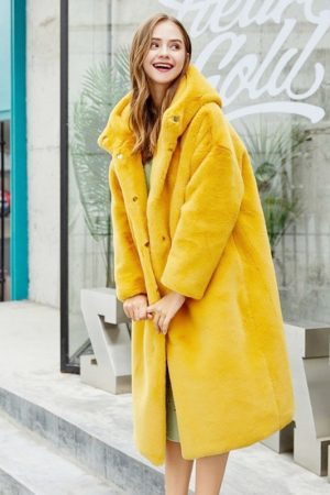 Winter Women High Quality Faux Rabbit Fur Coat Lux