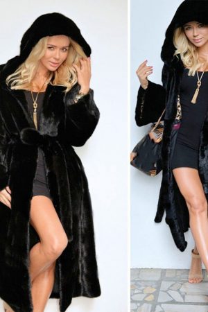 Winter Women Hooded Faux Rabbit Fur Coat Luxury Lo