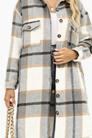 Winter Women's Fashion Plaid Brushed Long Coat Win