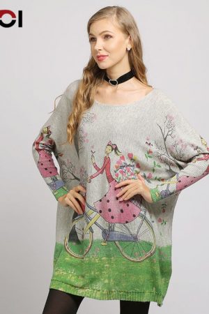 Woman Sweater Long Batwing Sleeve Pullovers O-Neck