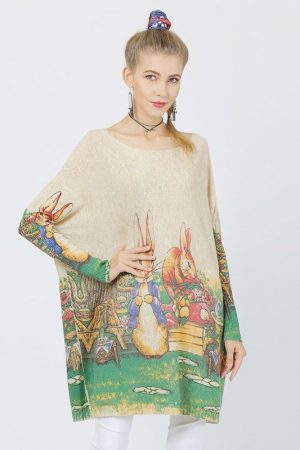 Women Autumn Knitted Sweater Dresses Casual Bunny