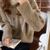 Women Autumn Vintage French Style Solid Short Knit