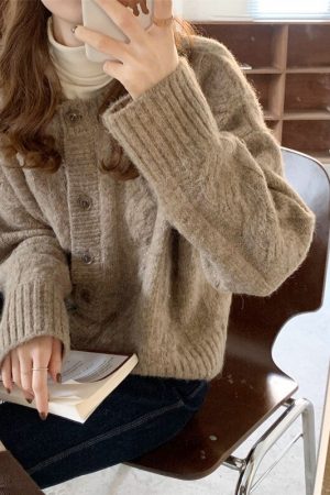 Women Autumn Vintage French Style Solid Short Knit