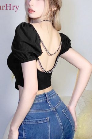 Women Backless Chain Designer Crop Tops Halter Sho
