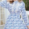 Women Blue Floral Printed Dresses Spring Holiday C