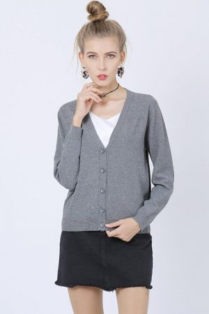 Women Button Gray Black Cardigan 2xs-4xl Long Slee