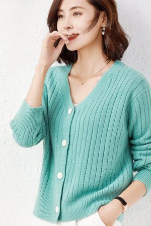 Women Cardigan Sweaters V-Neck Single Breasted Spr