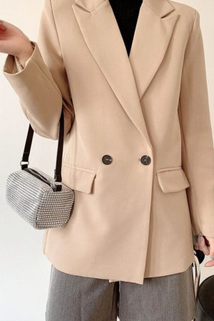 Women Chic Office Lady Double Breasted Blazer Vint