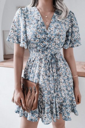 Women Dresses Summer V Neck Floral Print Boho Beac