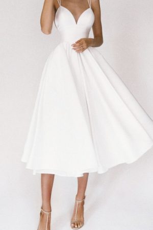 Women Elegant Vintage Solid Deep V-Neck Cross Back