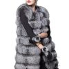 Women Faux Sliver Fox Fur Vest Winter Long Artific