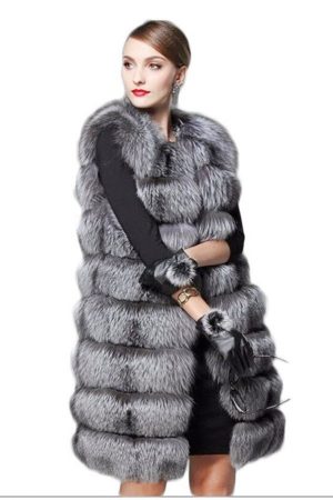 Women Faux Sliver Fox Fur Vest Winter Long Artific