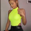 Women Fluorescent Color Short Bodysuit Basic Sleev