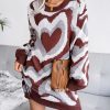 Women Heart Print Knit Dress O Neck Fall Winter Lo