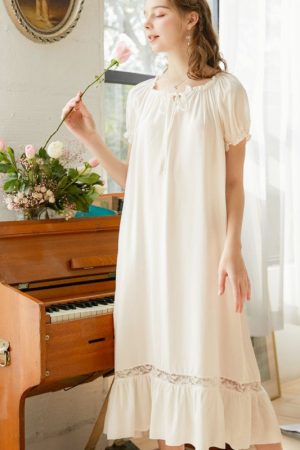 Women Lace Sleepwear Bride Long Nightgowns Female