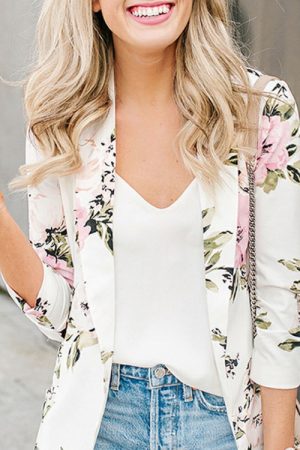Women Ladies Retro Floral Printing Suit Casual Pro