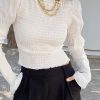 Women Long Sleeve White Elegant Blouse Fashion See
