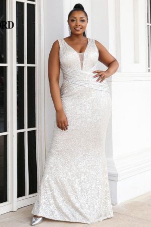 Women Plus Size Dresses Maxi Evening Prom Sequins