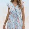Women Printed Chiffon Dress Summer Butterfly Sleev