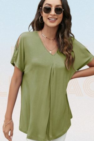 Women Solid Mercerized Cotton Short Sleeve Dip Hem