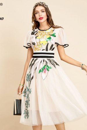 Women Summer Fashion Runway midi Dress Butterfly S