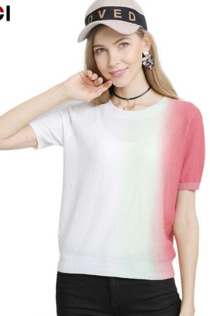 Women Summer Oversized Gradient Print Sweater Tshi