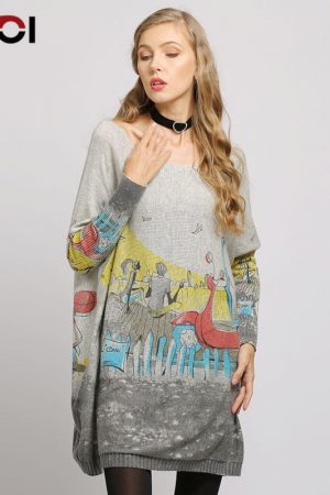 Women Sweater Dress Long Batwing Sleeve Pullovers