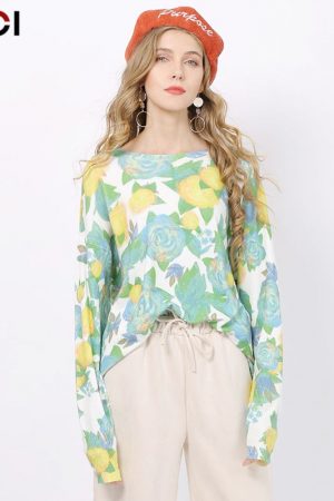 Women Sweater Top Floral Print Sweater For Women W