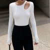 Women T Shirt Cut Out Long Sleeve Slim Fitted Crop