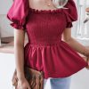 Women Top Blouse Top Short Sleeve Solid Color Whit