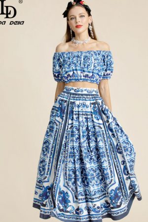 Women Vacation Skirts Suit Summer Short Puff Sleev
