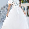 Women White Dots Holiday Party Dress Elegant Lace