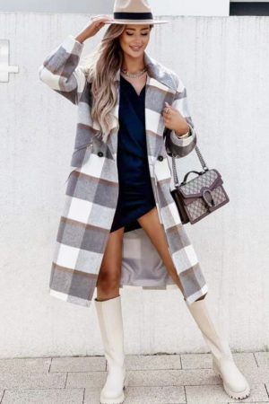 Women's Autumn And Winter Woolen Overcoat Plaid Wi