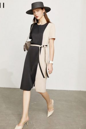 Women's Dress Summer Offical Lady Oneck Patchwork