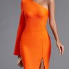 Women's Orange Bodycon Dress Elegant One Shoulder
