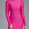 Women's Pink Bodycon Dress Elegant Long Sleeve Eve