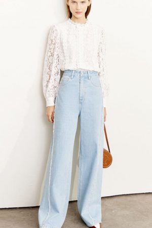Women's Straight Jeans Autumn Loose Cotton Denim B