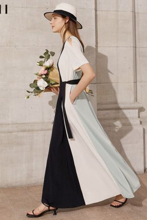 Women's Summer Dress Temperament Patchwork Vneck A