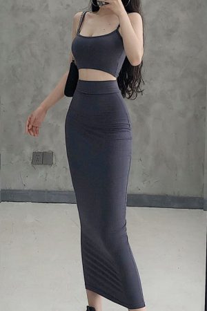 Women's Tank Crop Tops Midi Skirt Outfit Two Piece