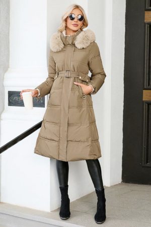 Wool Collar Color Contrast Coat Winter Slim Down C