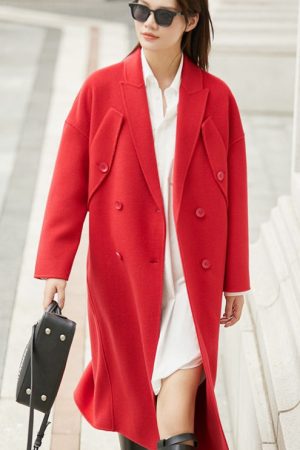 Woolen Coat Women Winter 100% Wool Solid Fashion E