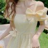 Yellow Puff Sleeve Dress Women's Summer Small Firs