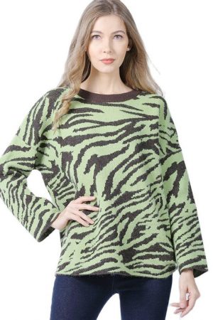 Zebra Pattern Sweater Women Loose Winter Lazy Roun